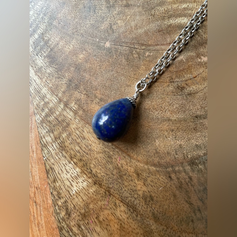 Silver Lapis raindrop necklace